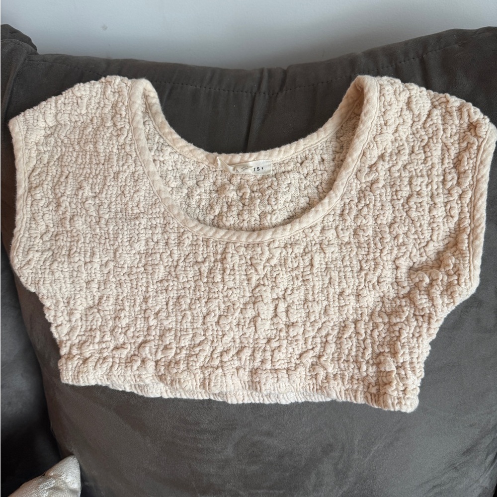 PacSun Cream Textured Cropped Tank Top